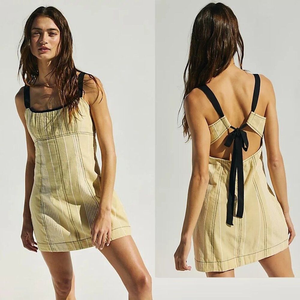 Free People Est Sailor Mini Striped Dress Babydoll Laceup Cotton S New 285646